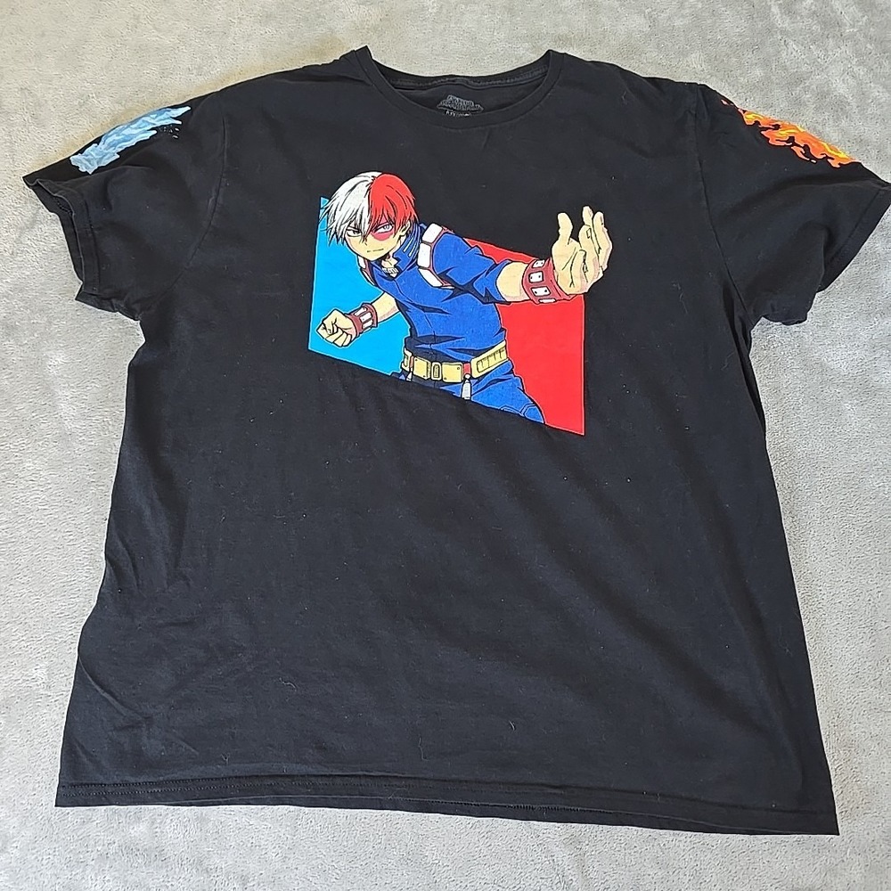 My Hero Academia Shirt Mens XL Black Shoto Todoroki Fire And Ice Character